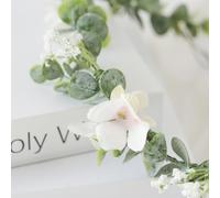 LALADEFIEE Flocking Flower Crown Headband for Brides White Floral Bride Wreath Delicate Decorative Bridal Hair Accessory with ’S Breath for Wedding and Party