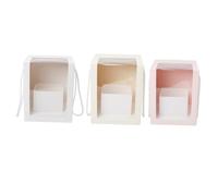 LALADEFIEE Flower Box Set 3pcs Large Pvc Window Handheld Packaging Boxes for Flowers, Portable Square Floral Storage Containers in Pink, White, Beige for Presents and Events