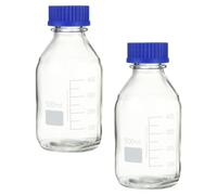 LALADEFIEE Glass Reagent Bottles 500ml Laboratory Sample Sealing Bottles 2pcs with Scale Line and Blue Cap Reducing Measurement Error for Chemistry and Research