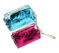 LALADEFIEE Glitter Purse and Women for 2 Pcs and Small Canvas Change Purse with Zipper Design, Portable Wallet for Daily Use and Holding Folded Bills Holding Folded Bills Color Daily Use