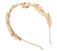 LALADEFIEE Gold Alloy Leaf Crown Headband with Pearl Wedding Headpiece for Women Stylish Bridal Hair Jewelry for Wedding Party Prom and Theme Costume Accessories