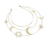 LALADEFIEE Gold Star Moon Halo Crown Headpiece for Women Handmade Sun Goddess Hairband with Celestial Stars Lightweight and Comfortable for Birthday Parties Festivals Greek Roman and Medieval
