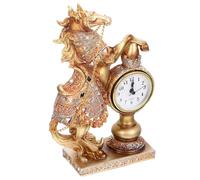 LALADEFIEE Golden Resin Horse Desktop Clock Ornament, 24X14X6Cm Timepiece Decor for Home and Office, Housewarming Decorative Clock Accent