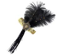 LALADEFIEE Golden Tassel Headband for Women with Artificial Plume Design, Elegant 1920s Flapper Headpiece, for Weddings and Tea Parties, Adds Glamour and Classic Style