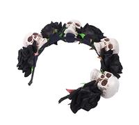 LALADEFIEE Halloween Skull Headband with Black Rose Flowers Skulls Hairband for Party and Cosplay Decorative Halloween Headdress for Women and Photo Prop Accessory