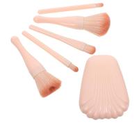 LALADEFIEE Handles and Case Makeup Travel Application for Daily Mirror Brush 5pcs Portable Set with Beige Nylon Bristles, Plastic Storage Women