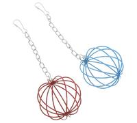 LALADEFIEE Hanging Feeder Balls Reusable Iron Ball Dispenser 2pcs for Rabbits and Small Animals Filled with Pasture Grass Red and Blue Cage Feeder Suitable for Hanging in Cages