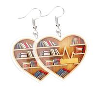 LALADEFIEE Heart Shaped Acrylic Dangle Earrings for Women Librarian Pendant Drop Earrings Classic Lightweight Design for Teacher gifts for for for for for for and Everyday Wear
