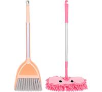 LALADEFIEE Kids Broom and Dustpan Set for Toddlers, Plastic Mini Cleaning Toy with Creative Outlook and Smooth Surface, Role Play Housekeeping Tool for Children, Orange Colour