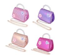 LALADEFIEE Kids Crossbody Bag and Mini Pearl Handbag Flower Pattern, Purple Chain Bag for Children, Lightweight Portable Handbag for Daily Use