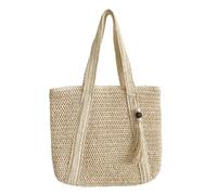 LALADEFIEE Large Capacity Woven Beach Bag for Women Summer Tote with Wide Shoulder Strap and Tassel Accent Sturdy Handbag for Outdoor Vacation Travel Picnic and Daily Use