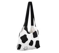 LALADEFIEE Large Cow Smile Canvas Tote Bag for Women Magnetic Snap Closure Shoulder Handbag with Inner Pocket for Shopping Work Beach Travel Casual Use