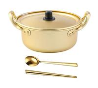LALADEFIEE Lightweight Korean Ramen Pot with Lid and Gold Chopsticks Spoon Aluminum Instant Noodle Cooking Pot for Camping Hiking Outdoor Picnics Suitable for Ramen Curry Soup and Stews