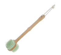 LALADEFIEE Long Handle Shower Brush for Back Exfoliation with Soft Silicone and Wooden Handle Featuring Hole Design for Hanging, Practical Bathing Brush for Shower Use