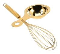 LALADEFIEE Manual Egg Whisk with Egg Separator, Portable Stainless Steel Kitchen Utensil, Time-Saving and Creative Design in Golden Colour, for Cooking and Baking Tasks