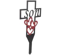 LALADEFIEE Memorial Cross Stake Red Love Signs for Son, Metal Grave Marker for Cemetery Garden Decoration, Outdoor Yard Memorial Plaque Stake