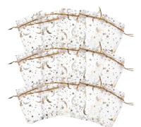 LALADEFIEE Mesh Organza Drawstring Bags Preventing Small Items from Falling 100pcs White with Gold and Silver Star Moon Print, Elegant Cloth Jewelry Pouches for Birthday Party and New