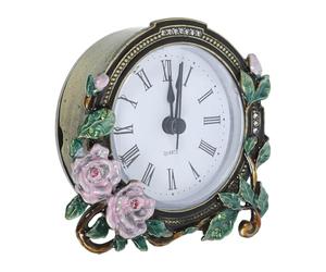 LALADEFIEE Mini Small Table Clock Zinc Alloy and Enamel Material Vintage with Silent Movement and Easy Cleaning Unique European-style Retro Design for Desktop Or Room