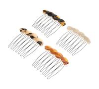 LALADEFIEE Mini Tortoiseshell and White Patterned Acetate Side Hair Combs 4Pcs with Strong Grip for Women, Comfortable Non-Slip Fringe Styling Accessories for Bridal and Party