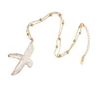 LALADEFIEE Minimalist Baroque Pearl Cross Necklace for Women Hypoallergenic Freshwater Pendant Jewelry for Baptism and Christmas Holiday Celebrations Lightweight Faith Accessory with Natural