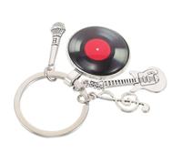 LALADEFIEE Music-themed Keychain with Vinyl Record Microphone Acoustic Guitar Pendants Compact Lightweight Backpack Charm for Music Lovers Stylish Accessory for Fans
