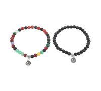 LALADEFIEE Muslim Prayer Beads Tasbih 33 Natural Agate Beaded Elastic Bracelet Black Floral 2pcs for Ramadan Eid Worship and Daily Islamic Devotion