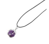 LALADEFIEE Natural Crystal Stone Necklace Wrapped Pendant with Pu Material for Daily Decorating Use, Protective and Strength-bringing Gemstone Necklace in Purple Colour