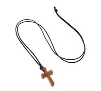 LALADEFIEE Natural Wood Cross Chain Pendant Necklace for Men Women Catholic Religious Jewelry Cross Necklace Christ Jesus Cross