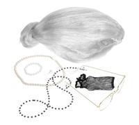 LALADEFIEE Old Lady Wig Silver Grey Grandma Costume Accessory Kit with Eyeglass Chain Necklace Materials for Halloween Cosplay School Plays and Theme Parties