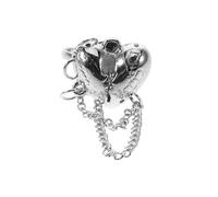 LALADEFIEE Open Broken Heart Adjustable Chain Finger Ring in Copper Silver