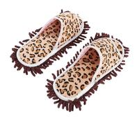 LALADEFIEE Open-toe Leopard Print Mop Slippers for Adults, Labor-saving Microfiber Floor Cleaning Shoes with Removable Washable Cover, Size 38-41, Suitable for Home and Office Dusting