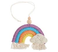 LALADEFIEE Ornament with Interior Car for Decoration Hanging Mirror Handmade and Boho Rainbow Charm Tassel Lightweight Cotton Rope Wooden Beads, Rearview