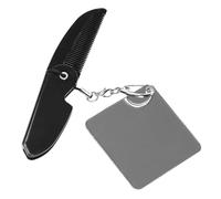 LALADEFIEE Portable Folding Comb with Fine Teeth and Square Mirror for Men Lightweight Pocket Beard Grooming Tool Acrylic Design Keychain for Travel and Daily Use