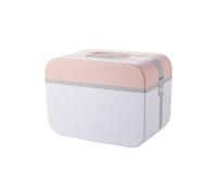 LALADEFIEE Portable Pink Double-Layer Plastic Medicine Case with Handle Lockable Multi-Compartment Emergency Storage Box for Home Office Travel Organizer for Pills and Bottles
