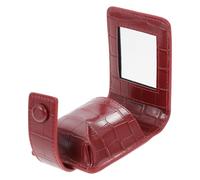 LALADEFIEE Portable Pu Lipstick Case and Mini Makeup Bag with Mirror, Red Alligator Pattern Cosmetic Pouch for Travel and Daily Use