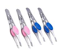 LALADEFIEE Precision Stainless Steel Eyebrow Clip Tool and Tweezers Set 4Pcs, Flat and Slanted Tips, Compact Pink and Blue Design, Suitable for Women’S Facial Hair Removal and Grooming
