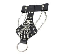 LALADEFIEE Punk Leather Skull Bracelet Rivets Chain, Skeleton Wristband Hand Five Fingers Ring Bracelet in Black Leather, Trendy and Fashionable Accessory for Street Dancing and Rocker