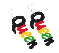 LALADEFIEE Queen Letter Drop Earrings for Women, African Style Wooden Earrings Unique Printed round Design, for Holiday Parties and Matching Different Dresses
