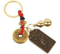 LALADEFIEE Rabbit Keychain Copper Gourd Pendant, Feng Shui Five Emperor Coins and Red Rope, Year of the Rabbit Decorative Bag Hanging Charm for Women, Festival Lucky Key Ring