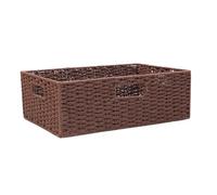 LALADEFIEE Rattan Wicker Storage Box Multifunctional Design with Handle Coffee Brown Paper Rope Wire Frame Artistic Flavor Simple Stylish Storage Basket for Wardrobe and Coffee Table