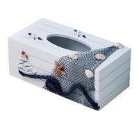 LALADEFIEE Rectangular Wooden Tissue Box Holder with Sailboat Design Nautical Mediterranean Style Home Restaurant Decor for Tissue Storage