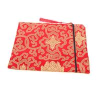 LALADEFIEE Red Brocade Buddhist Scriptures Bag Cloth Bible Storage Pouch Spacious Document Organizer with Unique Pattern for Women and Pen Storage