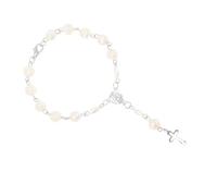 LALADEFIEE Religious Metallic Cross Beaded Bracelet with Hollow Rose Beads, Unisex Rosary Jewelry for Prayer and Baptism