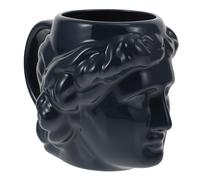 LALADEFIEE Retro Ancient Greek Ceramic Mug with Handle David Head Sculpture Design Household Drinking Cup for Coffee Tea Milk Blue Roman Statue Style