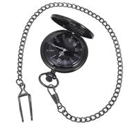LALADEFIEE Retro Classic Black Metal Pocket Watch with Thick Chain, Round Steampunk Style Featuring Roman and Arabic Numerals Dial, for Vintage Accessories and Daily Use