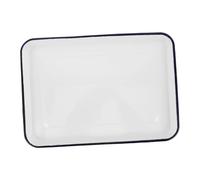 LALADEFIEE Retro Enamel Rectangular Baking Pan Vintage Style White Shallow Tray Enamelware Oven Safe for Kitchen Bread Fruit Food Storage and Serving