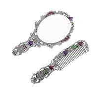 LALADEFIEE Retro Style Handheld Mirror with High Definition Surface and Ergonomic Handle Design, Zinc-alloy Silver Finish with Embossed Vintage Design and Portable Comb for Travel and Makeup