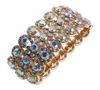 LALADEFIEE Rhinestone Bangle Bracelet for Women, Luxury Crystal Stretch Chunky Cuff with Ab Color, Handmade 8-Shape Wrist Jewelry for Wedding and Prom