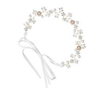 LALADEFIEE Ribbon at and Rhinestones Adjustable Wedding Headband Imitation Pearls, Classic White Alloy Hair Accessory for Bridal Women Informal Receptions and Proms