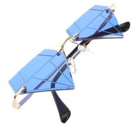 LALADEFIEE Rimless Diamond-Shaped Sunglasses Women Party Funky Frameless Eyeglasses Gold Frame Dark Blue Lenses Trendy 90s Style for Beach and Festival